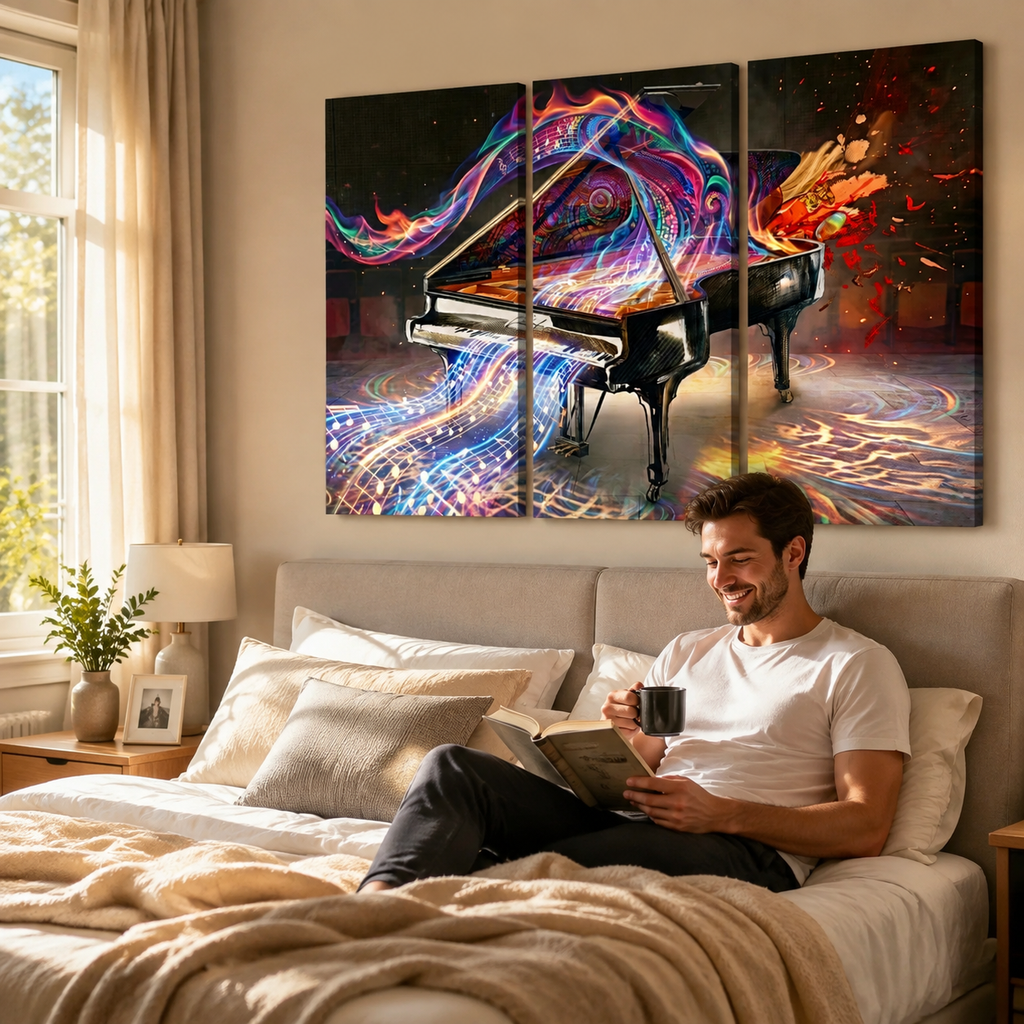 5-Panel Level Abstract Music Notes Piano Canvas Wall Art | Multi-Panel Print