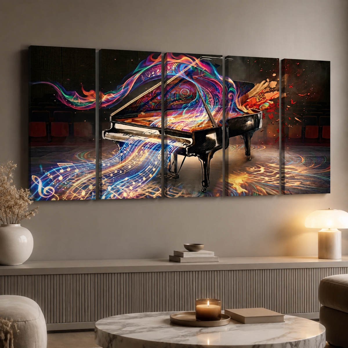 5-Panel Level Abstract Music Notes Piano Canvas Wall Art | Multi-Panel Print
