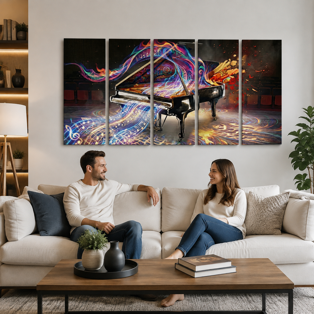 5-Panel Level Abstract Music Notes Piano Canvas Wall Art | Multi-Panel Print
