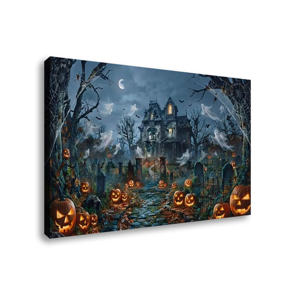 Halloween Haunted House Pumpkins & Moon — 5-Panel Level Canvas Wall Art