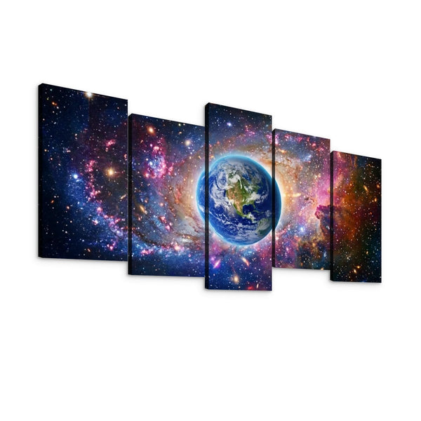 Cosmic Sovereignty Canvas Wall Art – Earth & USA Universe Patriotic Space Print | 5-Panel Level