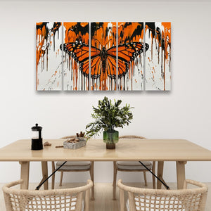 Reign of Color – Monarch Butterfly Dripping Paint 5-Panel Canvas Wall Art