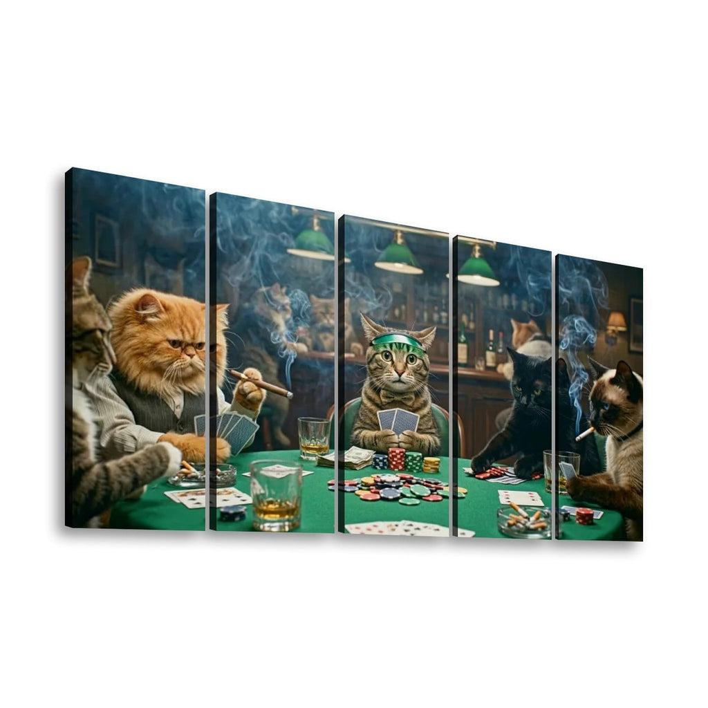 Poker Cats Playing Cards Canvas Wall Art – Multi-Panel Cat Decor