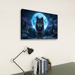 Howling Wolves with Blue Moon — 5-Panel Canvas Wall Art