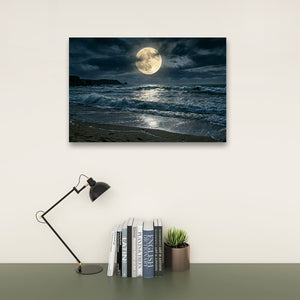 Gulf Moon Reflection — Moonlit Beach Canvas Wall Art
