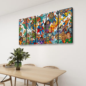 Kids Superhero Wall Art – 1, 3 & 5 Panel Canvas Print for Boys & Girls