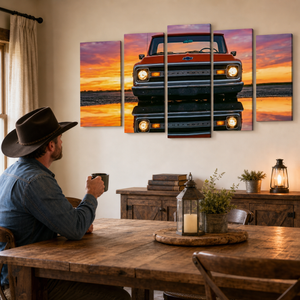 1970 Chevy C-10 Slammed Pickup Canvas Wall Art – Reflection | Single Panel & 5-Panel Level Classic Truck Print
