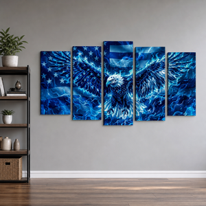 Blue Eagle – Abstract US Waving Flag 5-Panel Canvas Wall Art
