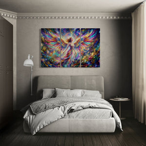 psychedelic angel multi-colored 3-panel wall art