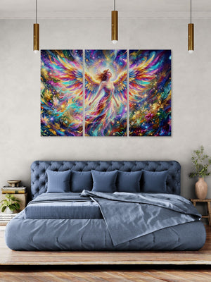 psychedelic angel multi-colored 3-panel wall art