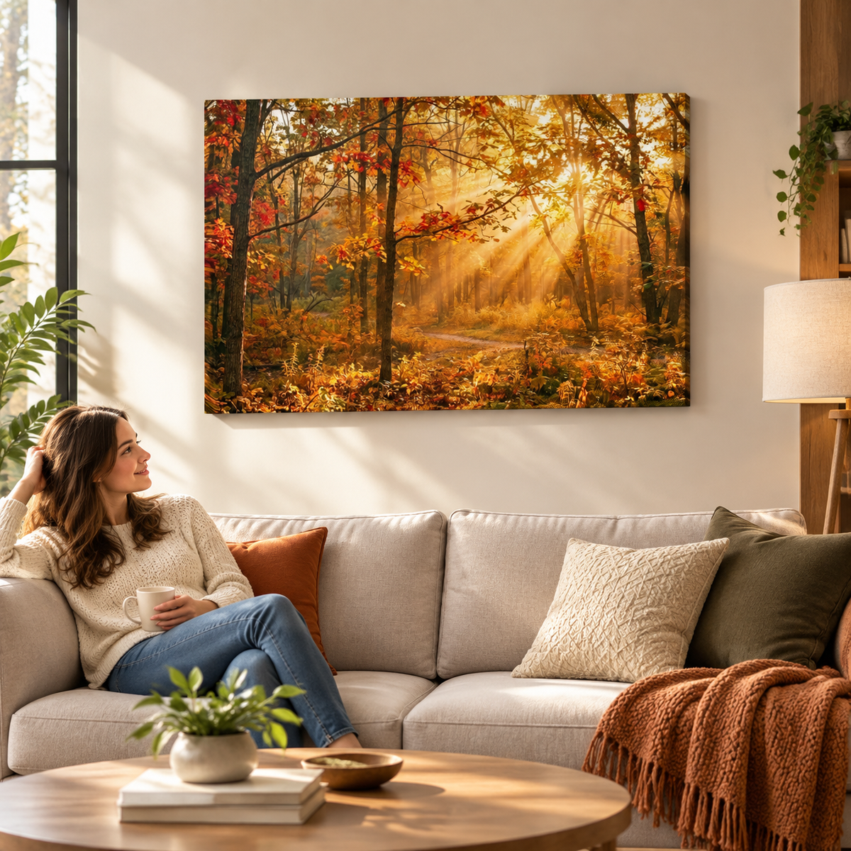 Autumn Forest Fall Sun Rays Canvas Panel Wall Art Living Bed Room Print
