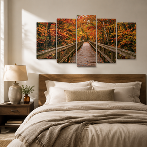 Autumn's Journey Canvas Wall Art – Colorful Fall Forest Path | 1, 3 & 5 Panel Nature Print