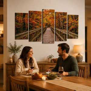 Autumn's Journey Canvas Wall Art – Colorful Fall Forest Path | 1, 3 & 5 Panel Nature Print