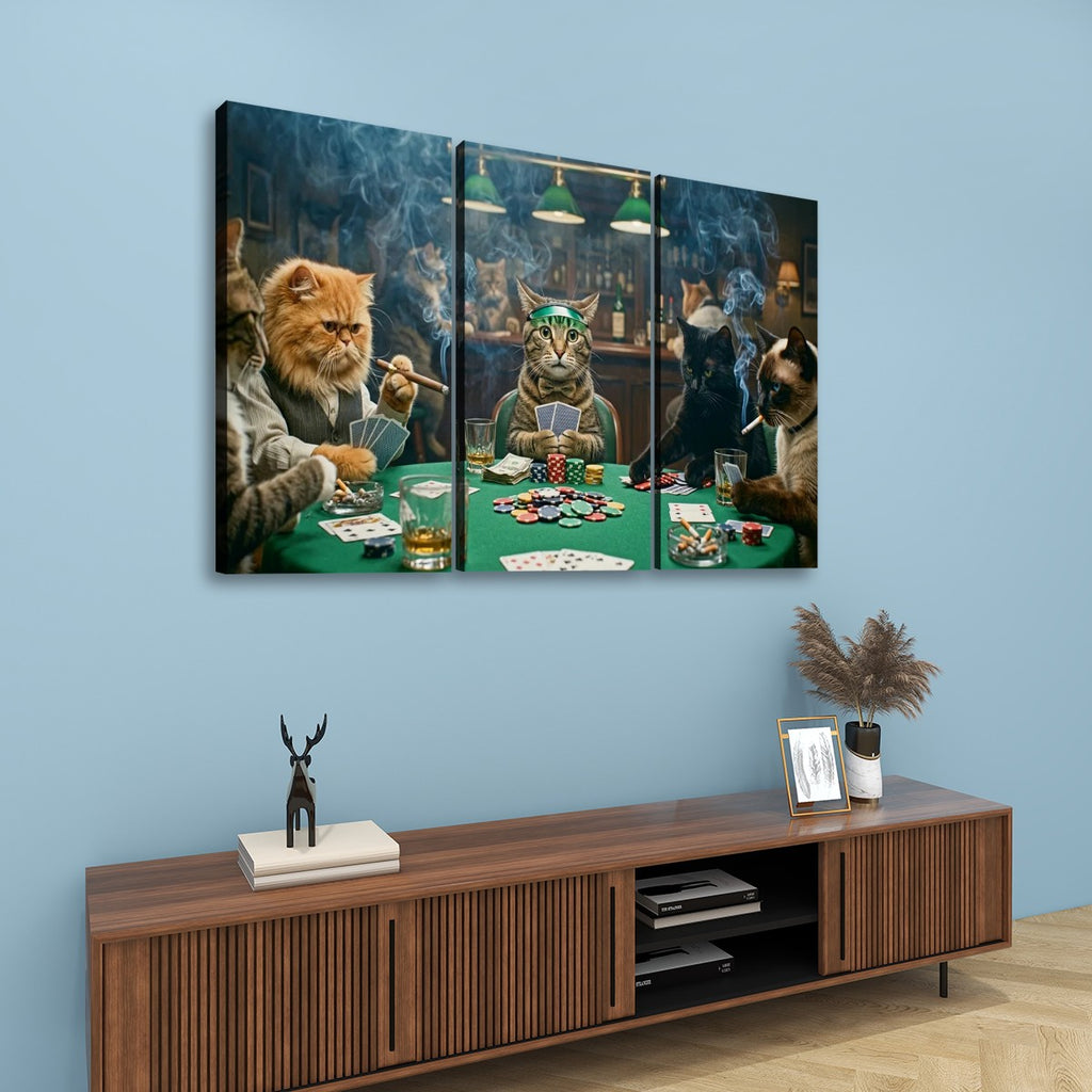 Poker Cats Playing Cards Canvas Wall Art – Multi-Panel Cat Decor