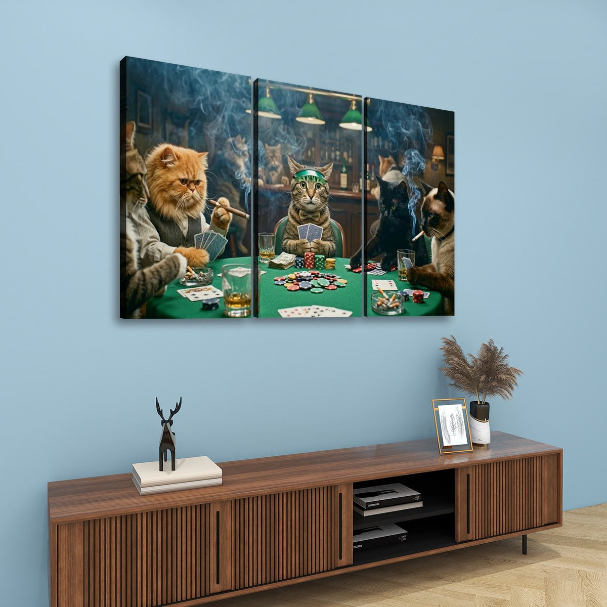 Poker Cats Playing Cards Canvas Wall Art – Multi-Panel Cat Decor