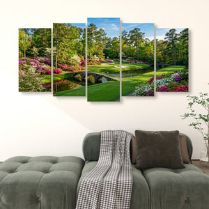 Georgia Golf Course Canvas Wall Art — Flowers, Water & Bridge Multi-Panel Print