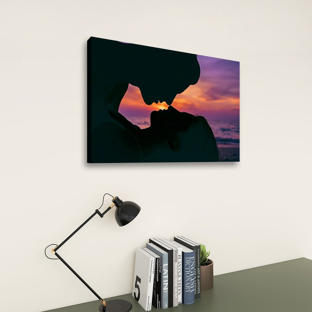 Loving Couple Kissing at Sunset on Gulf Ocean Beach — Multi-Panel Canvas Wall Art