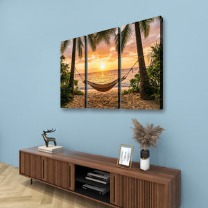 Drift Into Sunset – Hammock & Palm Trees 5-Panel Canvas Wall Art