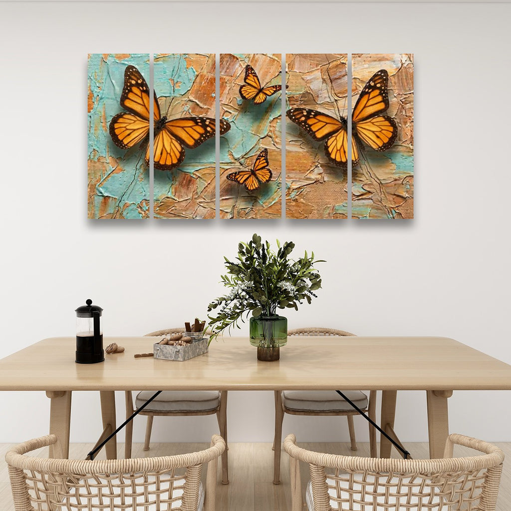 Pastel Oil Type Painting Monarch Butterfly Butterflies 1, 3, 5-Panel Split Canvas Wall Art