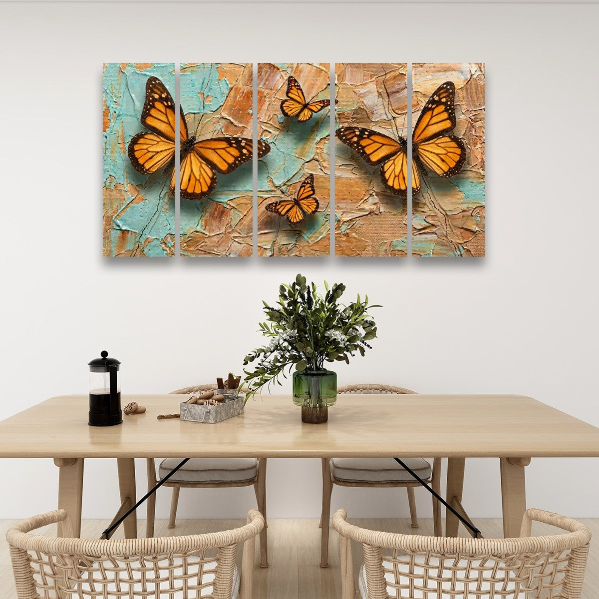 Pastel Oil Type Painting Monarch Butterfly Butterflies 1, 3, 5-Panel Split Canvas Wall Art
