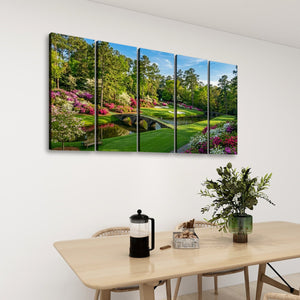 Georgia Golf Course Canvas Wall Art — Flowers, Water & Bridge Multi-Panel Print