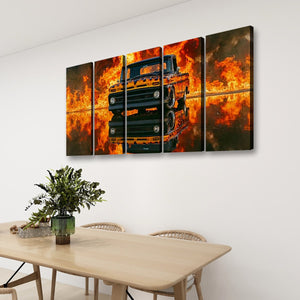 Flaming 1966 Chevy C10 – 5-Panel Canvas Wall Art