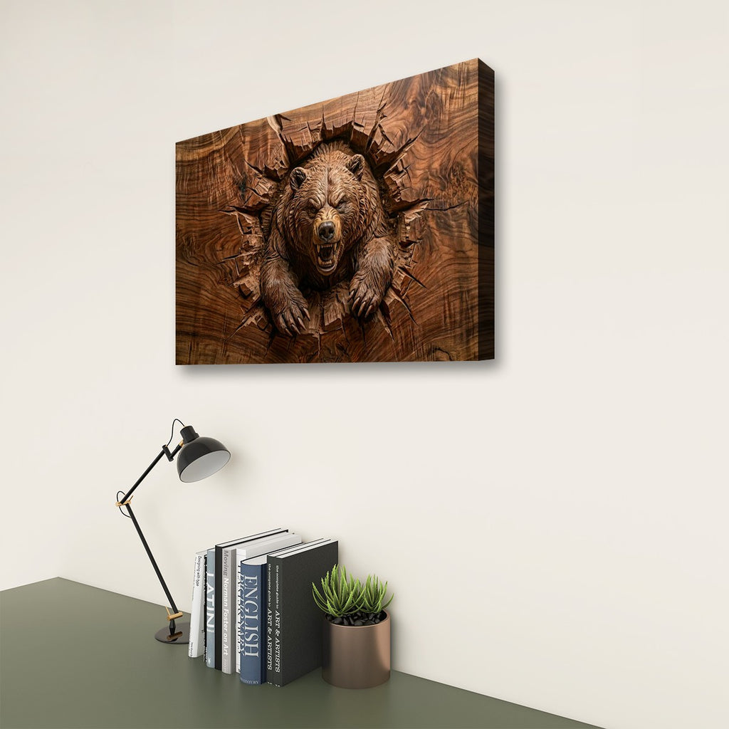 3D Angry Leaping Bear — 3D Sculpted Canvas Wall Art Decor