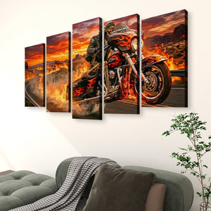 Dead Man's Ride – Skeleton Bagger Wheelie 5-Panel Canvas Wall Art