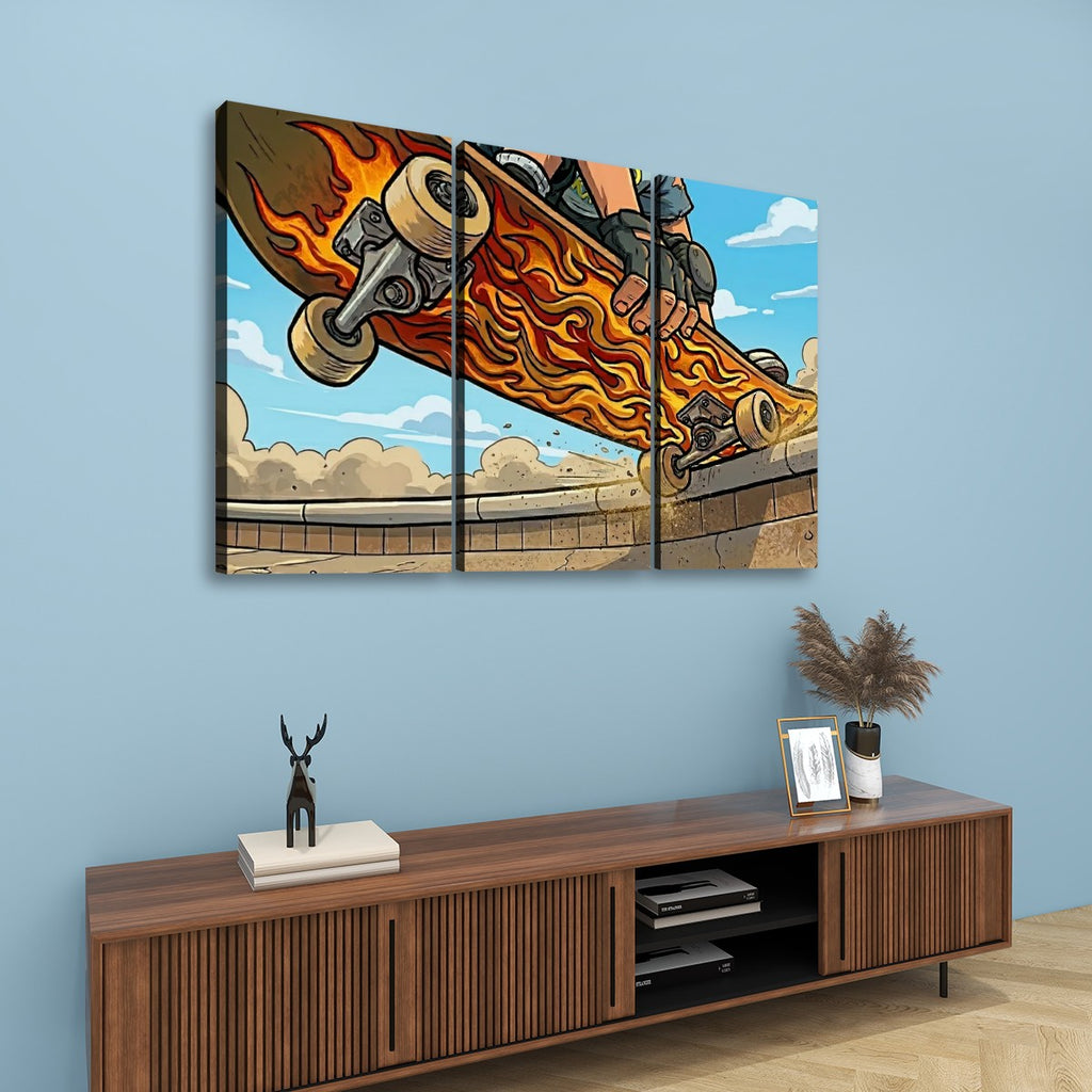 Kids Skateboard Canvas Wall Art – Bold Street Style Print | 1, 3 & 5 Panel Boys Room Décor