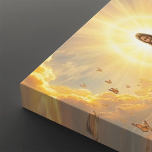 God Releasing Butterflies — Divine Grace at Sunrise Canvas Wall Art