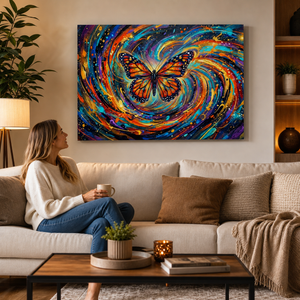 Monarch Butterfly Cosmic Vortex Canvas Wall Art | 1, 3 & 5-Panel Print | Colorful Abstract Butterfly Décor | Gallery-Wrapped