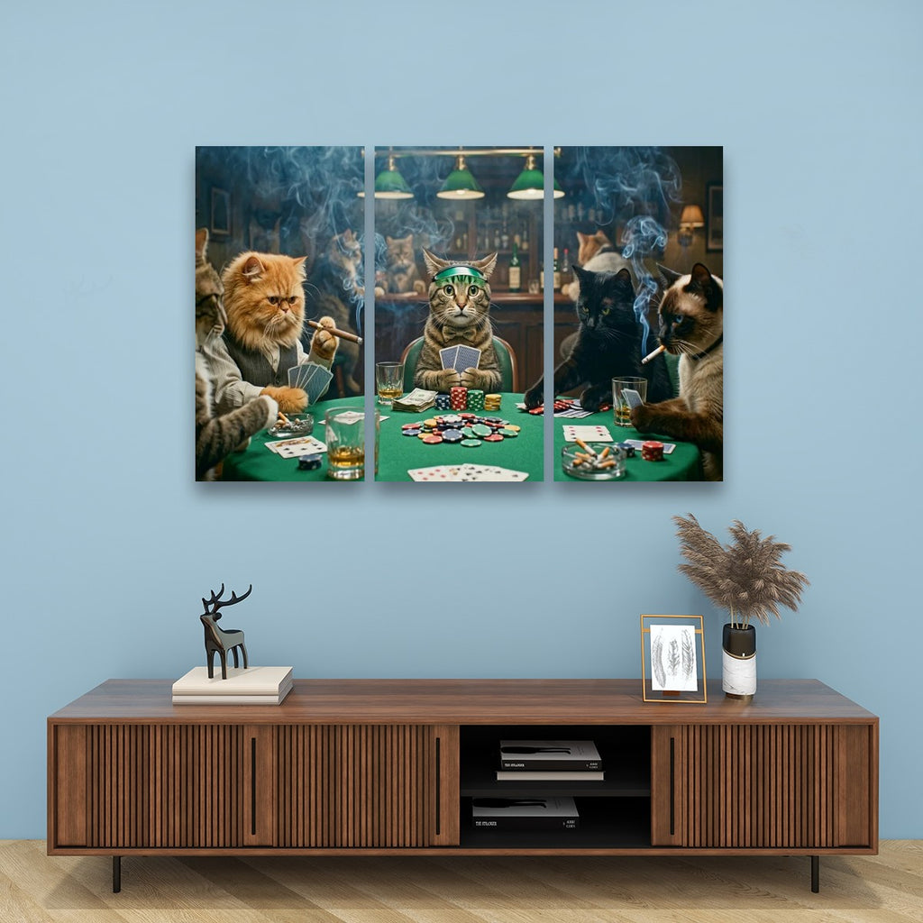 Poker Cats Playing Cards Canvas Wall Art – Multi-Panel Cat Decor