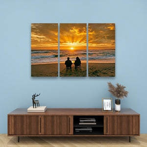 Sunset Surf – Couple on the Beach 5-Panel Canvas Wall Art