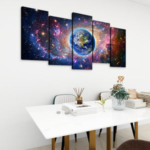 Cosmic Sovereignty – Earth & USA Universe 5-Panel Canvas Wall Art