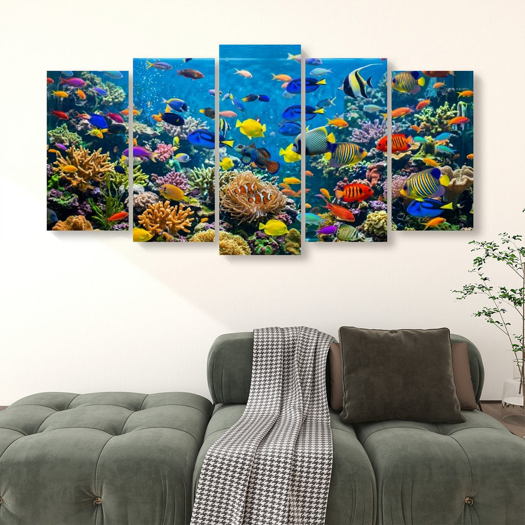 Colorful Fish Aquarium Canvas Wall Art — Vibrant Multi-Panel Print