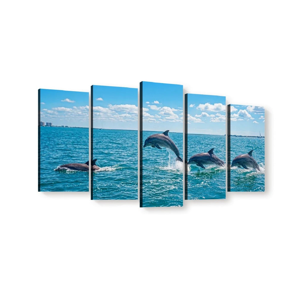 Dolphins Jumping, Breaching, Porpoising in the Gulf of Mexico Canvas Wall Art — Single & Multi-Panel Prints
