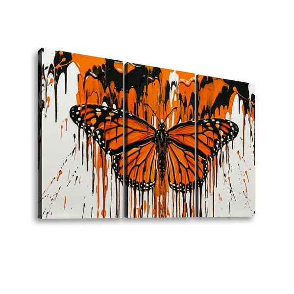 Monarch Butterfly Dripping Paint Canvas Wall Art – Reign of Color | 5-Panel Abstract Print