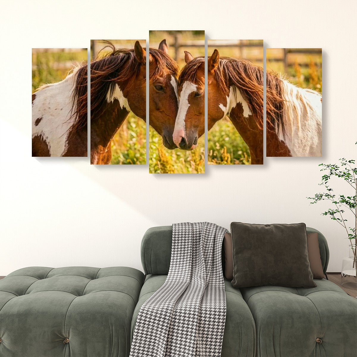 Loving Horses Pasture - 1, 3 , 5 Canvas Panel Wall Art Wall Decor Print