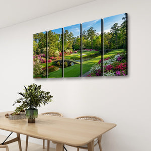 Georgia Golf Course Canvas Wall Art — Flowers, Water & Bridge Multi-Panel Print