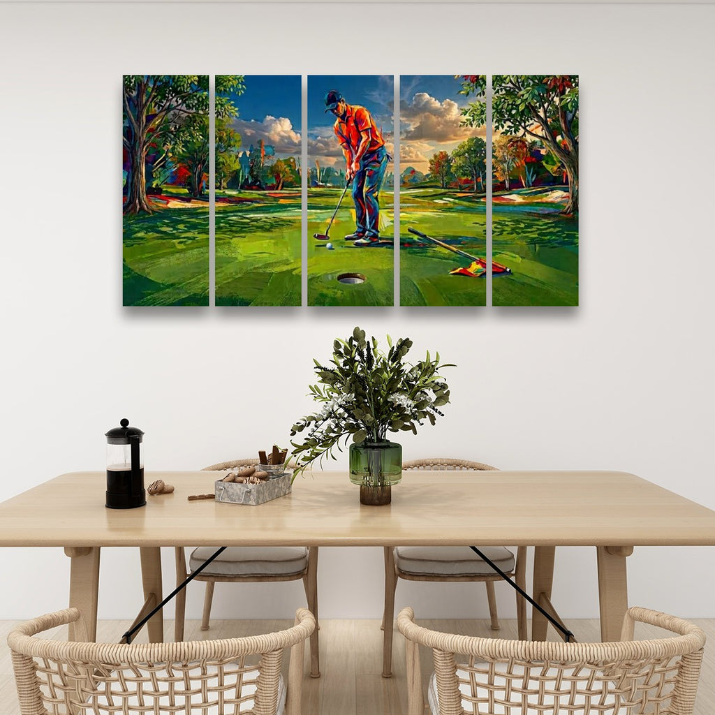 Golfer Golfing Putter Putting on Green — Golf Course Split Canvas Panel 1, 3 & 5 Wall Art
