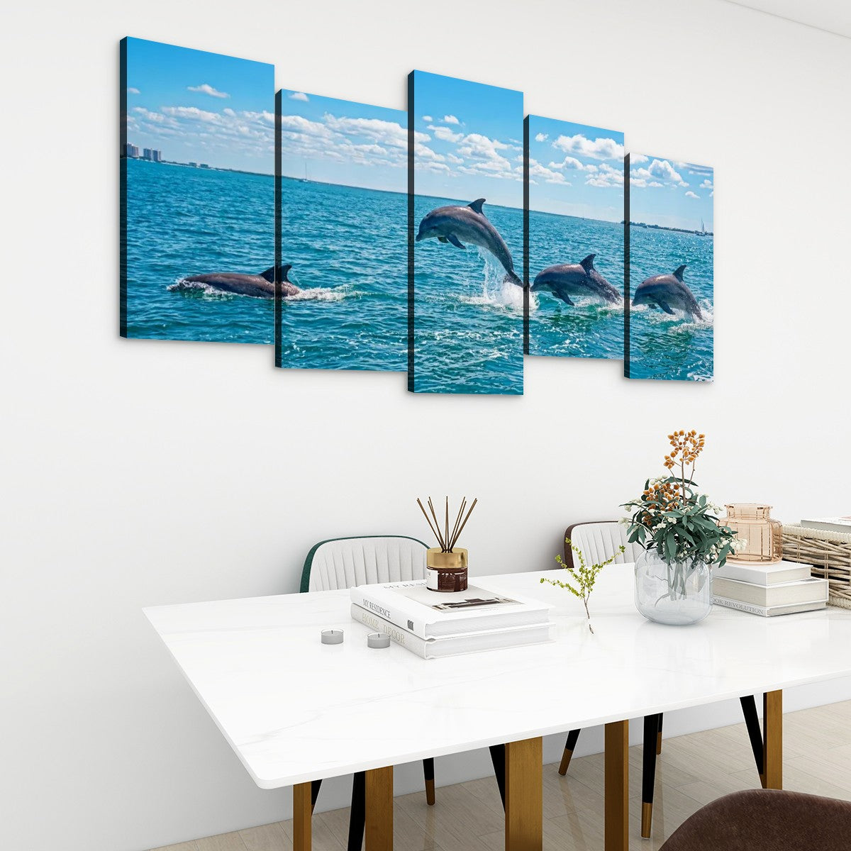 Dolphins Jumping, Breaching, Porpoising in the Gulf of Mexico Canvas Wall Art — Single & Multi-Panel Prints