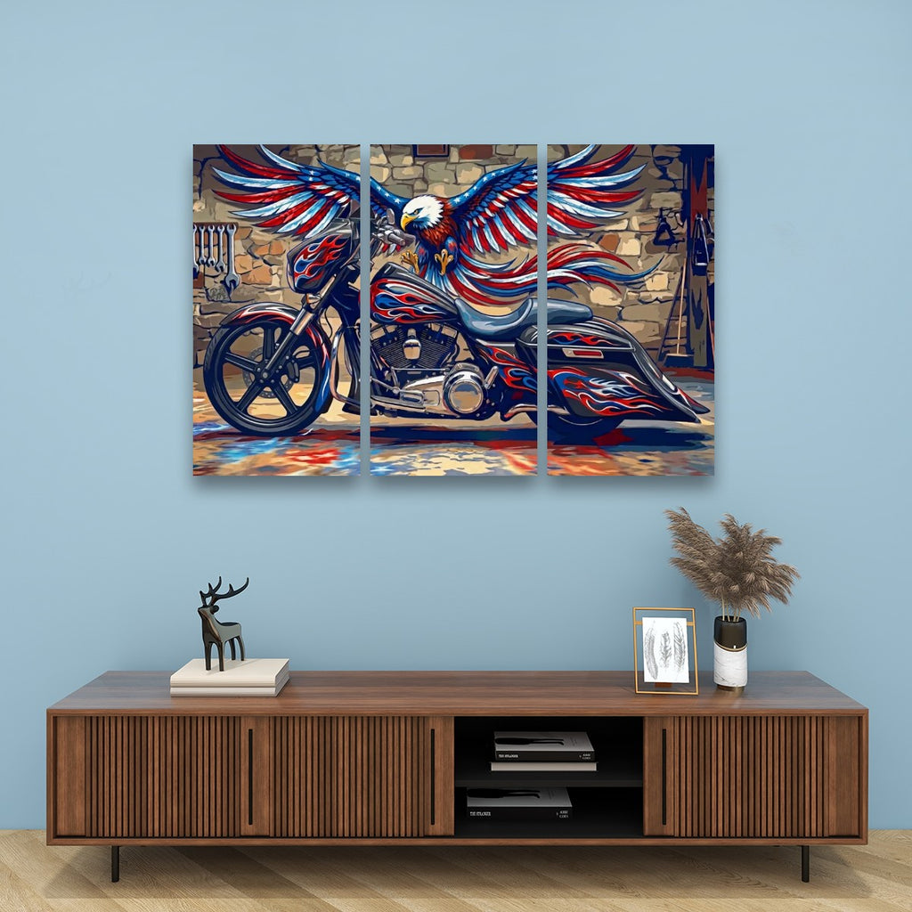 American Bagger Dresser Canvas Wall Art — Red, White & Blue Eagle, Stretched Swoop Bags