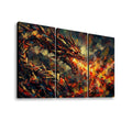 A three-panel canvas wall art set depicting a dramatic fiery dragon in an abstract, painterly style on a white background.