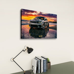 Dodge SRT Hellcat Charger – Beach Sunset 5-Panel Canvas Print