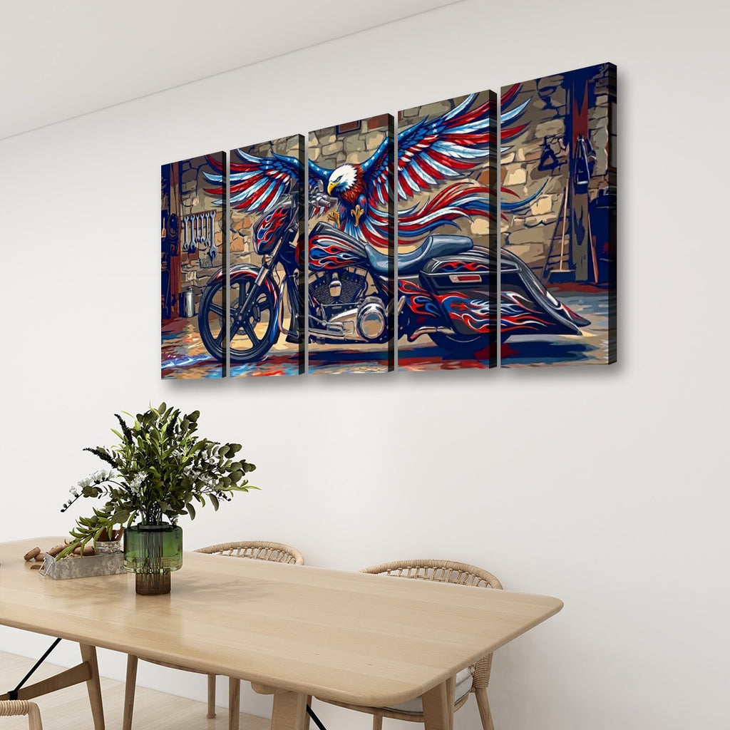 American Bagger Dresser Canvas Wall Art — Red, White & Blue Eagle, Stretched Swoop Bags