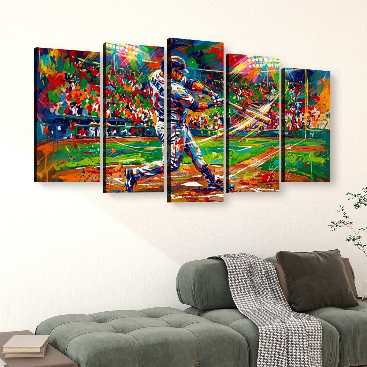 Abstract Baseball Hitter at Bat Split Canvas Panel Wall Art 1, 3, 5
