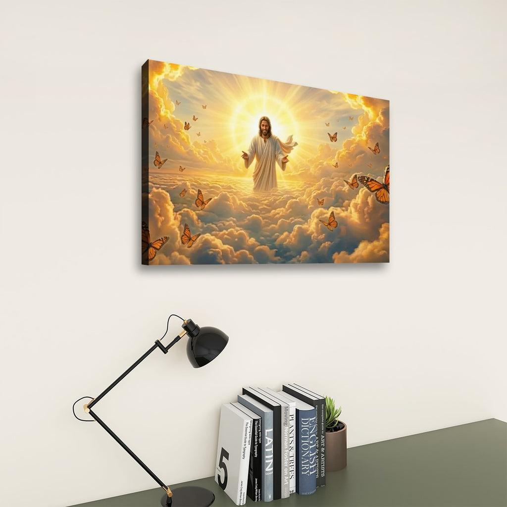 God Releasing Butterflies Canvas Wall Art – Divine Grace at Sunrise | 1, 3 & 5 Panel Faith Print