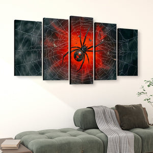 Black Widow Spider Web Canvas Wall Art — 5-Panel Level