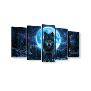 Howling Wolves with Blue Moon — 5-Panel Canvas Wall Art
