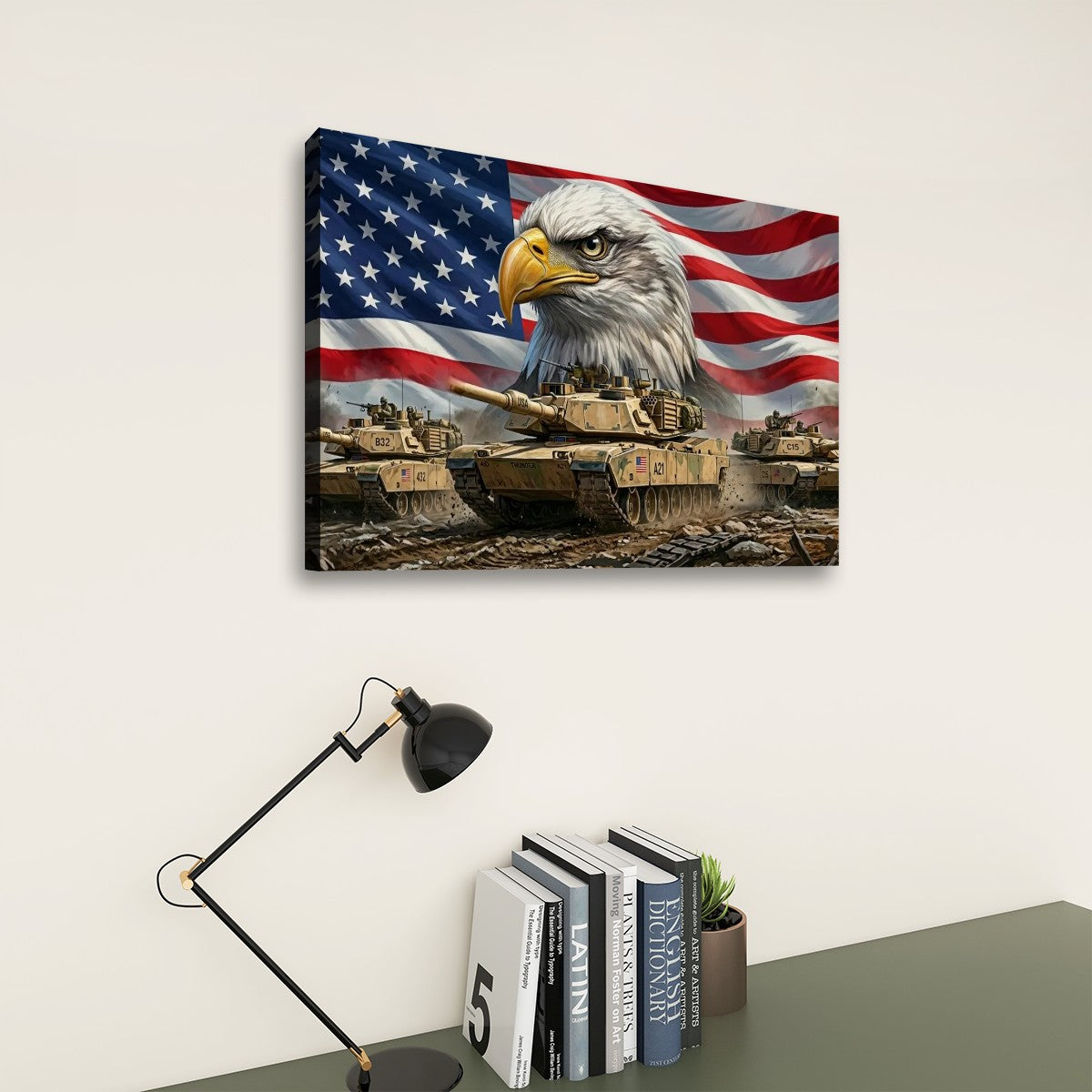 US American Flag Bald Eagle Army Tanks Military Split Canvas Panel Wall Art 1, 3, 5 Panel